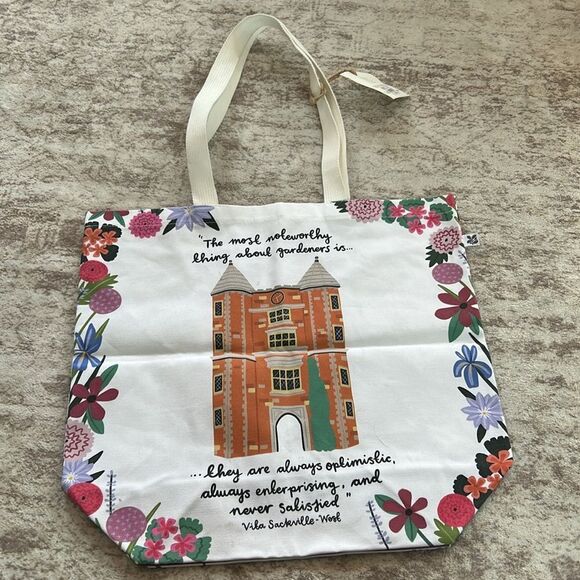 Floral Canvas Tote Bag for gardeners with Inspirational Quote nwt - Picture 2 of 8